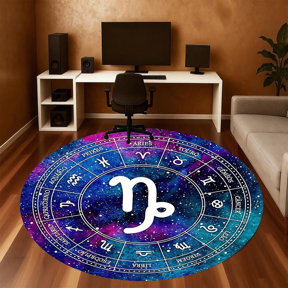 1pc Horoscope Zodiac Round Chair Mat Area Rug - Non-Slip, Floor Mat for Office, Bedroom, and Indoor Decor C1125394