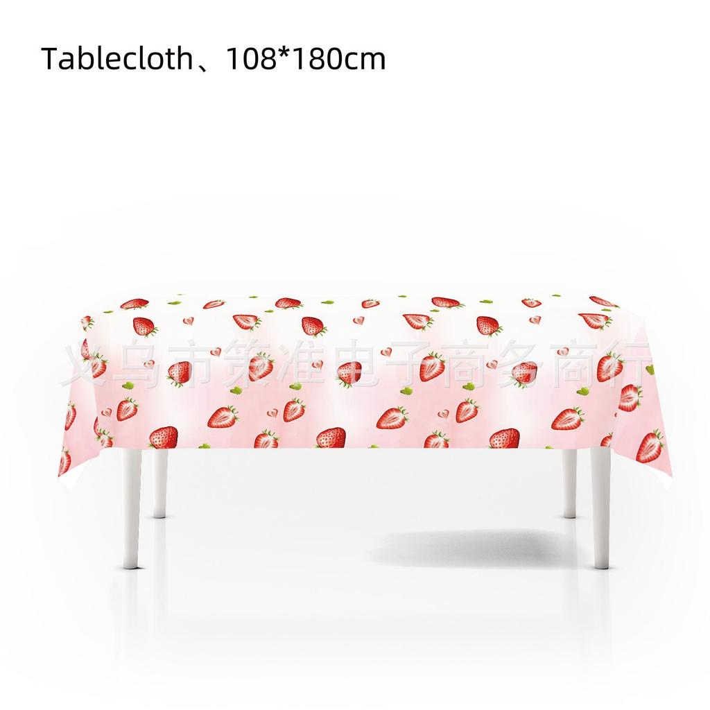Strawberry Theme Party Tableware Set: Disposable Plates, Napkins, Cups, and Tablecloth