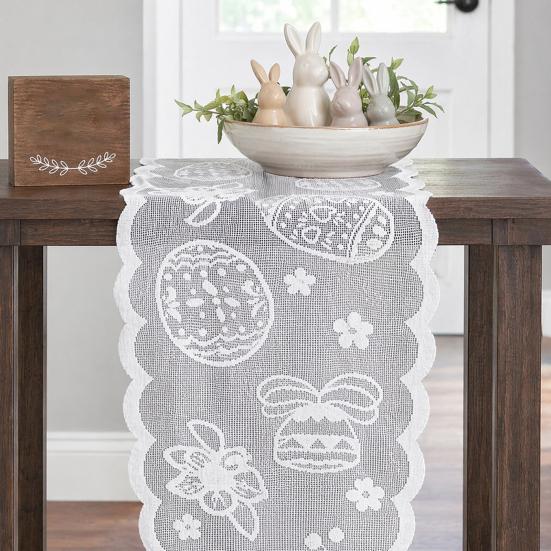 Easter Lace Table Runners, 72 Inch Spring Easter Eggs Table Runner, Easter Bunny Table Decorations for Home Dining Room, Easter Party Decorations and