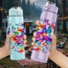 1PC Rainbow Butterfly Splash Abstract Print 750ml Color Plastic Sports Water Bottle Leakproof Flip Straw Lid Suitable for Sports Office Home Use