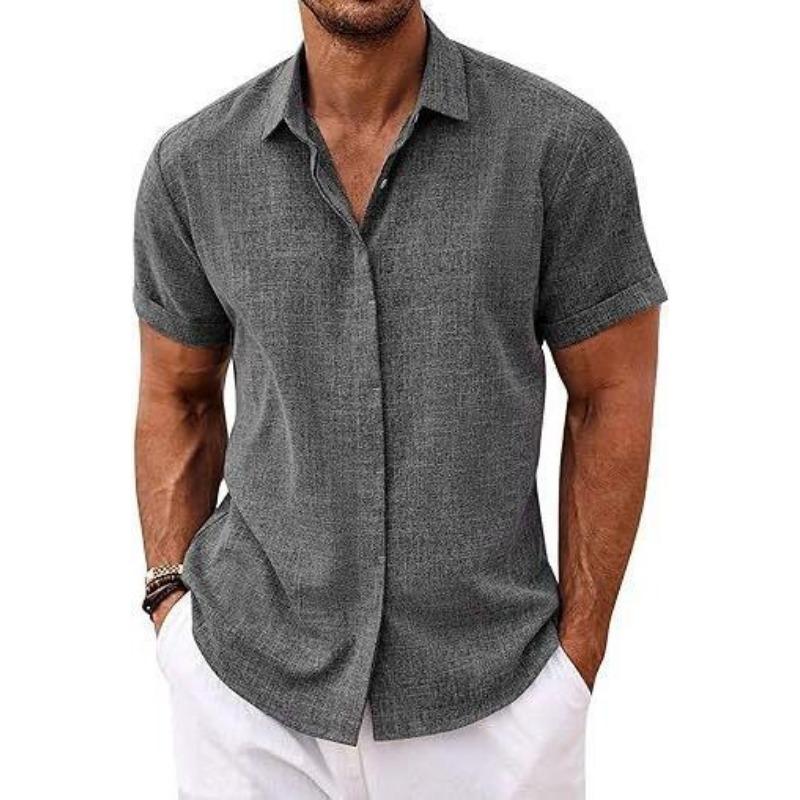 Summer Men's Linen Short Sleeve Shirt Casual Button Down Versatile Simple Top