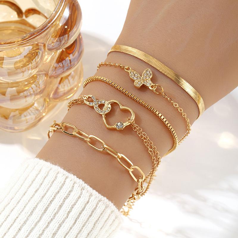 SHEIN Women's 6-Piece Fashion Bracelet Set with Alloy Beads and Box Chain