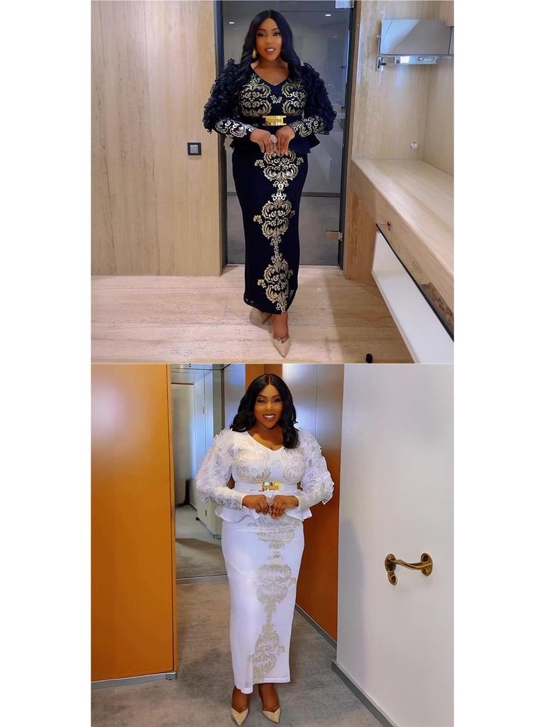 Plus Size Rhinestone Beaded V-neck Evening Dress for Women