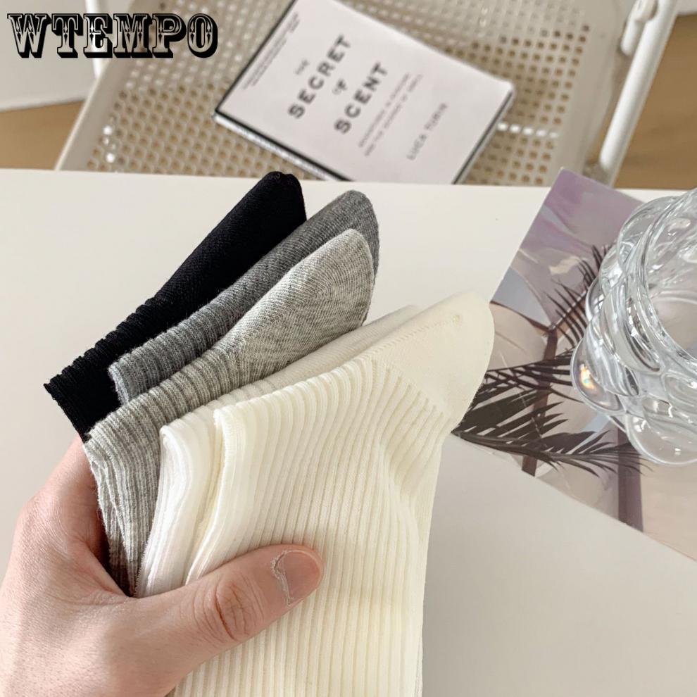 5pcs White Bow Socks Women Ballet Style Mid-calf Socks Summer Thin Stockings Cotton Stacked Socks