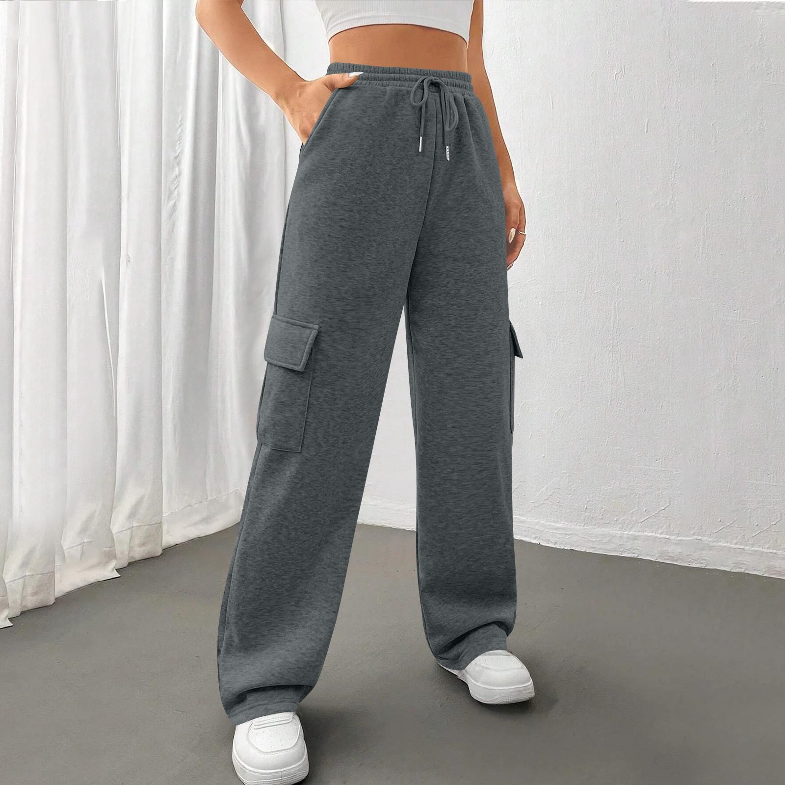 Women s Casual, Stylish, Loose-fitting, Sporty Drawstring Waist Wide-leg Pants L