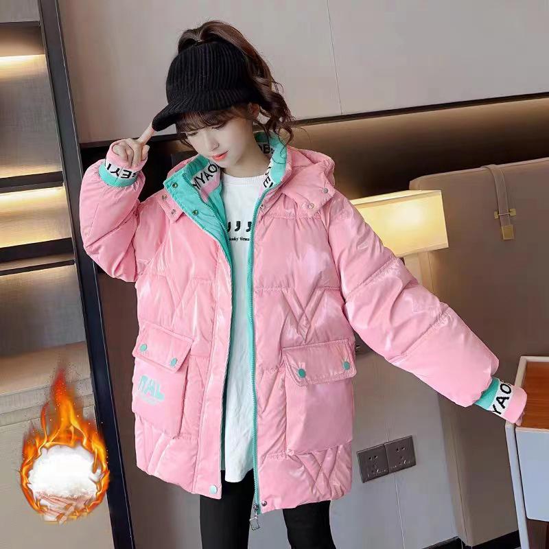 

Зимняя куртка для девочек с подкладкой из плюша, утолщенная, теплая, с капюшоном, ветровка 130cm розовый