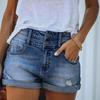 Sommer perforierte gekräuselte elastische Denim-Shorts mit hoher Taille Damenmode Damenbekleidung