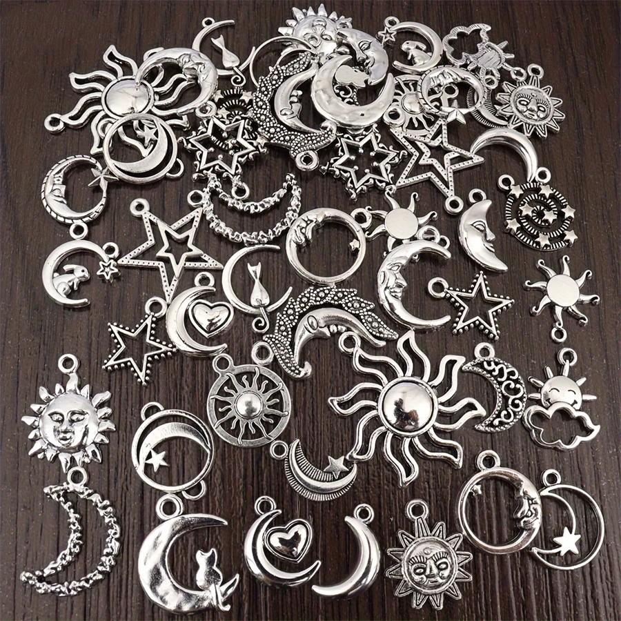 18/48Pcs/Lot Zinc Alloy Antique Silvery Star Moon Pendant Personality DIY Earrings Pendant for Hand Chain Necklace Mardi Gras Day Ramadan