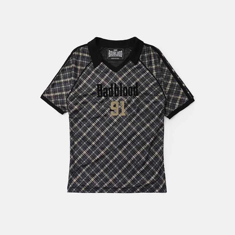 Korean Badblood Retro Red Plaid American Spicy Girl Short-Sleeved T-Shirt for Women Medium