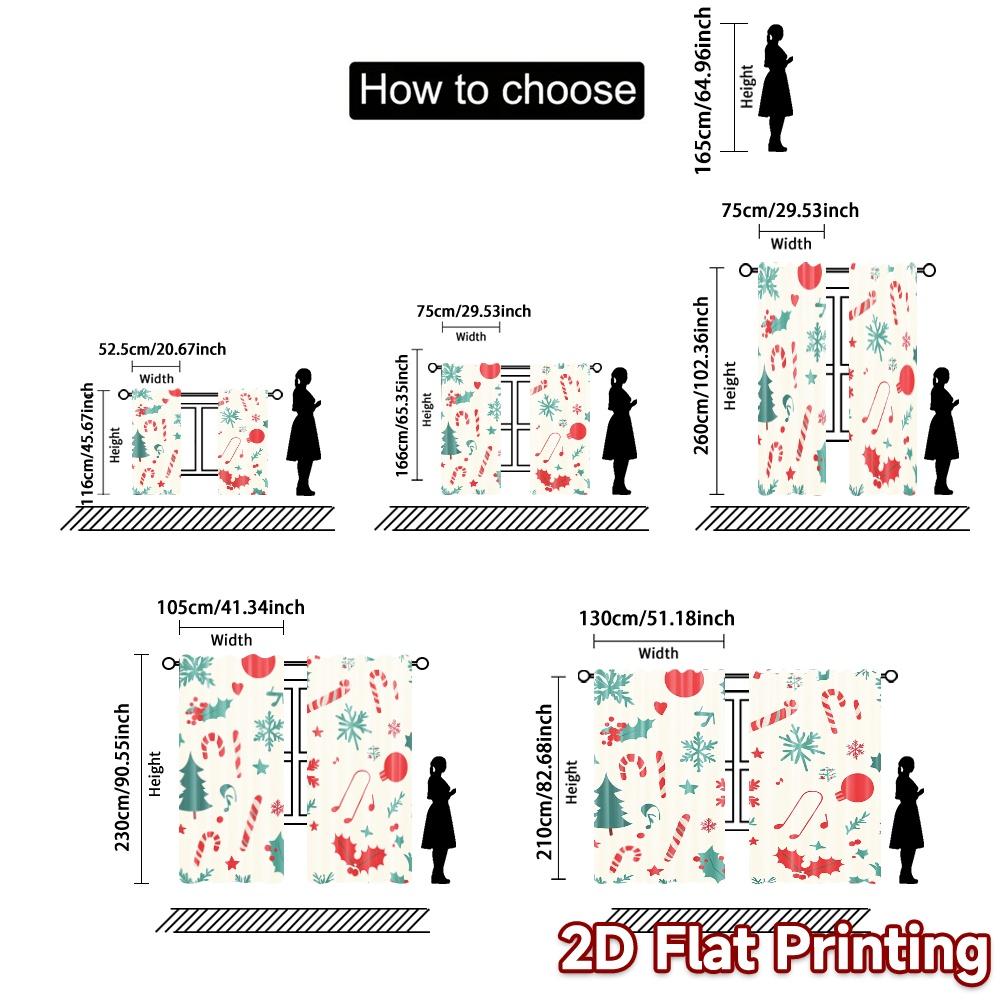 2pcs,Curtains Christmas Bell Snowflake Holly Tree (2) Chic Pattern Curtains Prints Light Filtering Curtains Home Decor Use for