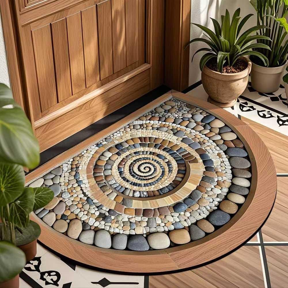 60*90cm 2D Colorful Pebble Doormat Non-Slip, Easy To Clean, Semicircular Design with Stone Pattern for Entryways, Bathrooms, Patios, Outdoor Door Mat
