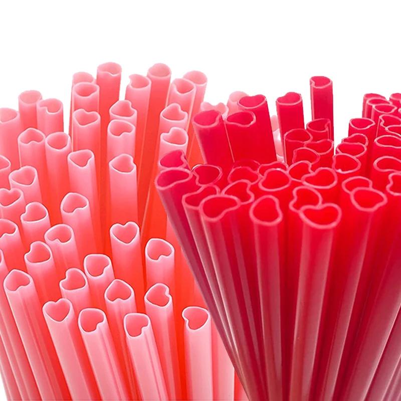 10pcs Heart Straw Valentine's Day Supplies Pink Red Colors Party Drink Straw Separate Package