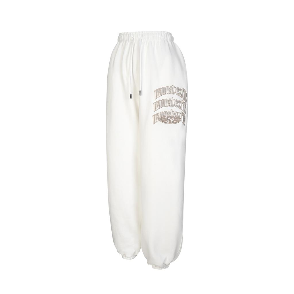 WANNABEZFIT Wonder Sweat Varsity Logo Pants Ivory