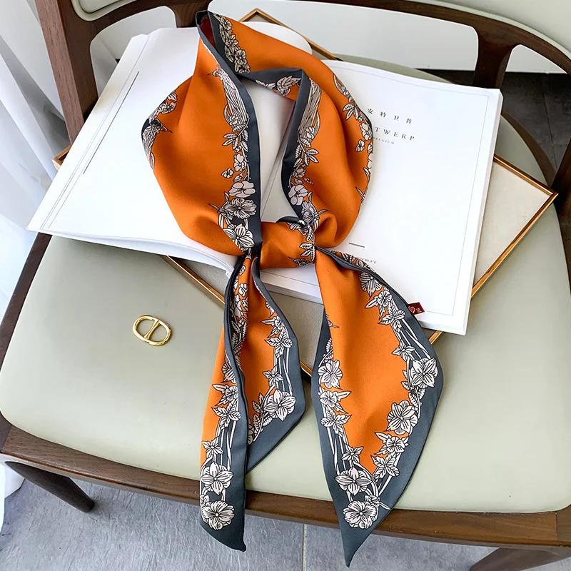Fashion Floral Print Silk Skinny Scarf Women Thin Neck Long Scarves Narrow Office Lady Shawl Bandanas Female Hairbands