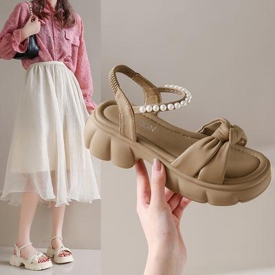 Sandalen Damen Sommer neu dicksohlige Feenwind Perle Mode Zehensandalen
