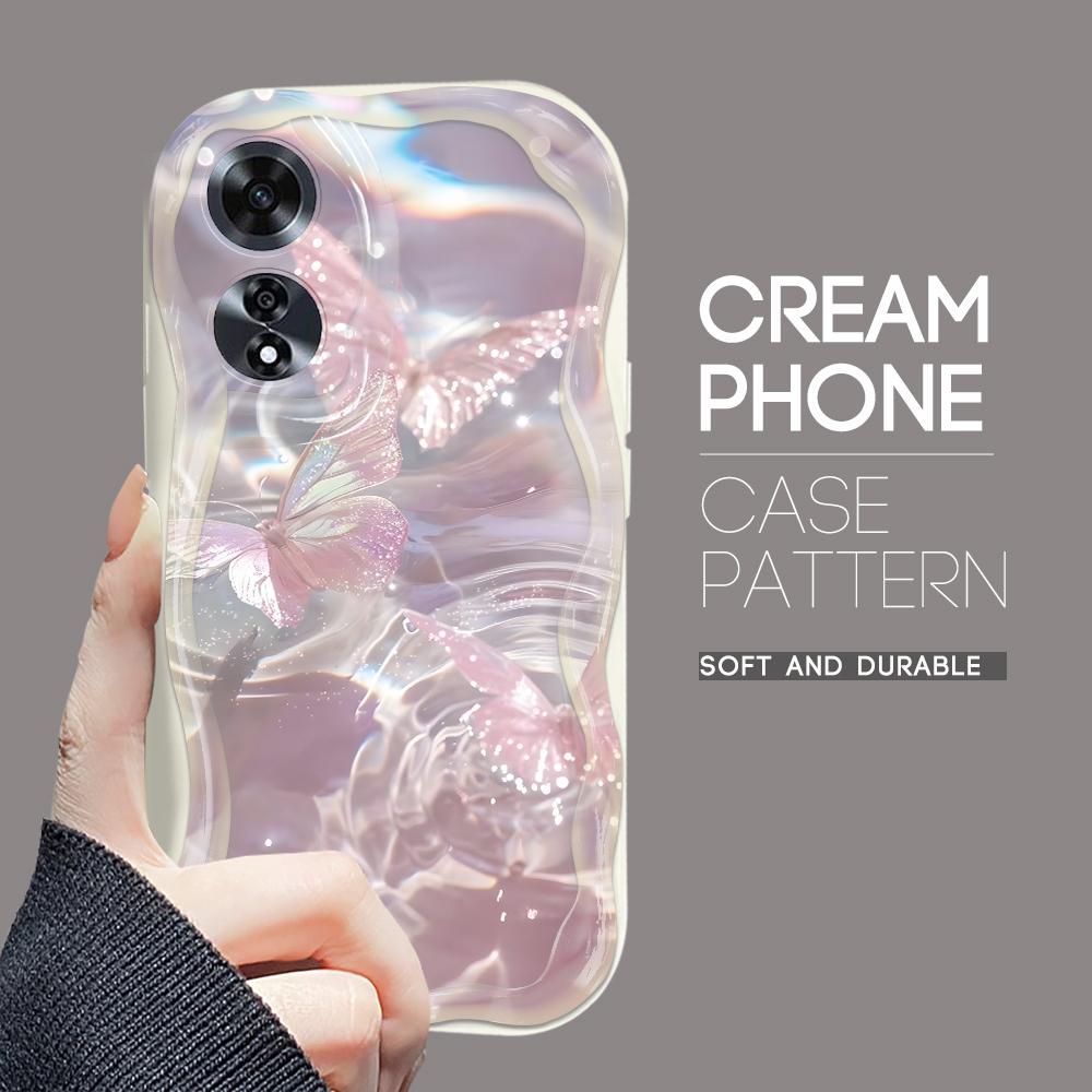 For OPPO A12 A15 A38 A58 A60 A76 A92 Reno8 11F 11Pro 12 Realme 10 12Pro 14 C35 C63 Fashion Girl Cream Texture Soft Silicone Full Lens Protect Casing
