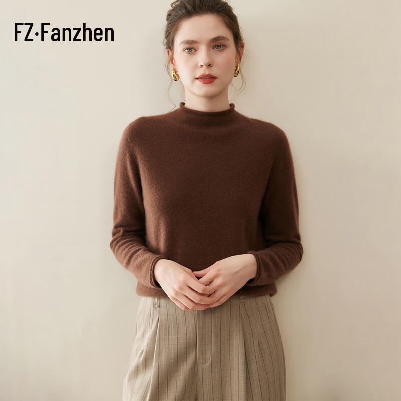 Fanzhen Women's 100% Cashmere Half-High Neck Sweater