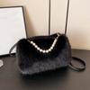 Yogodlns Winter Fashion Women's Faux Fur Shoulder Bags Candy Color Pearl Handle Crossbody Bag Small Fluffy Female Pillow Handbags