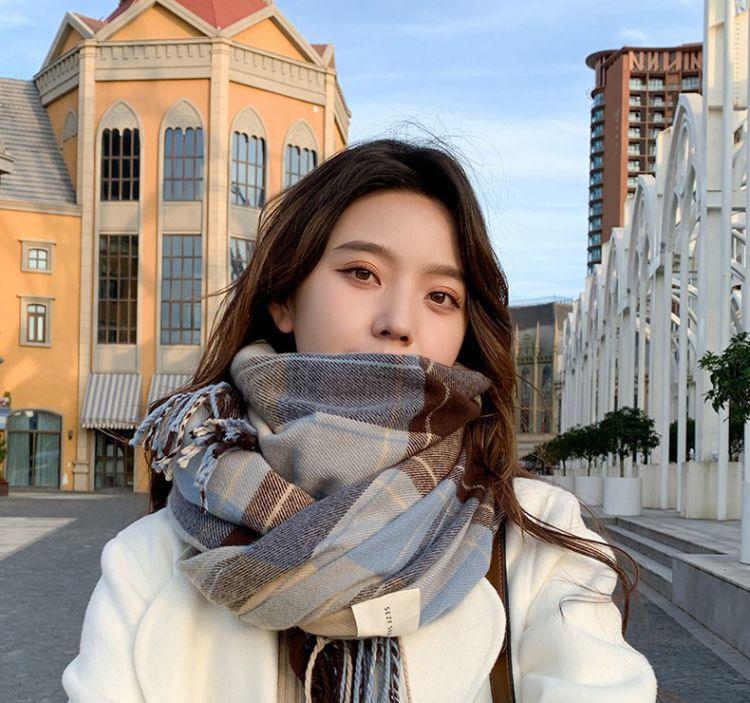

New Scarf for Women in Autumn and Winter Korean Style High End Plaid Versatile Warm and Thickened Couple Student Scarf for Men 190*53cm