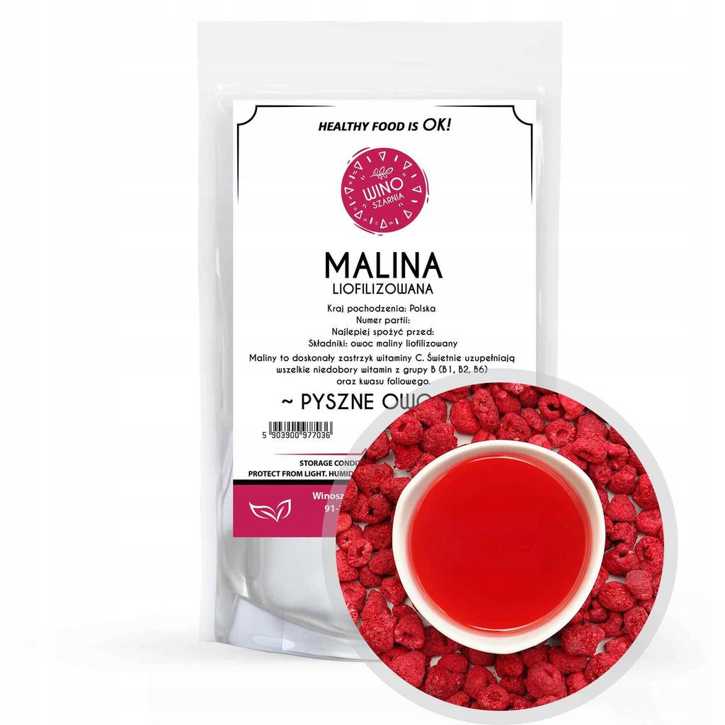 MALINA cała liofilizowane - pyszne owoce - 100g