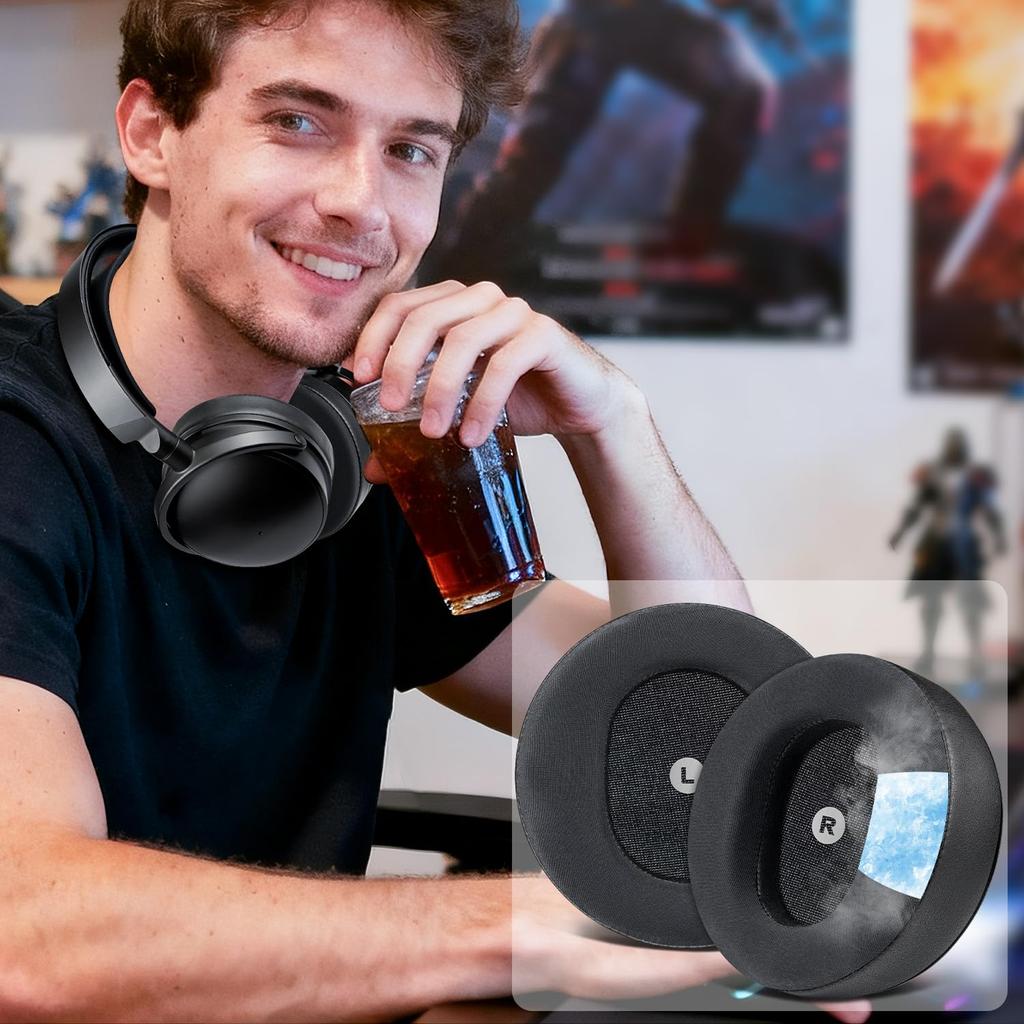 SOULWIT Cooling Gel Ear Pads Compatible with Audeze Maxwell Replacement Ear Cushions with Foam Ear Ice Silk Head Cooling Earmuffs Black Headset,