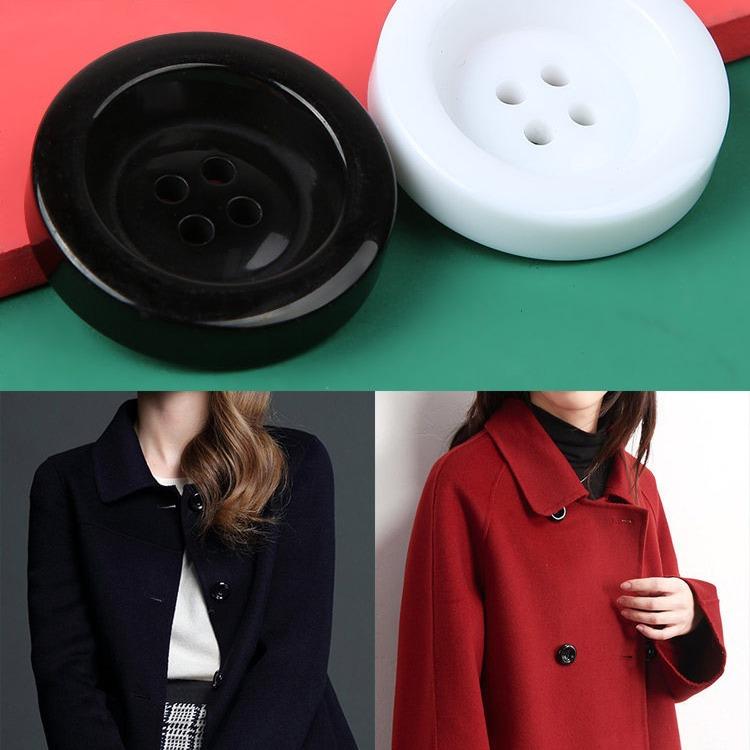 High-End Colored Thickened Buttons Women'S Clothes Cashmere Woolen Coat Buttons Resin Black Round Four-Eye Buttons