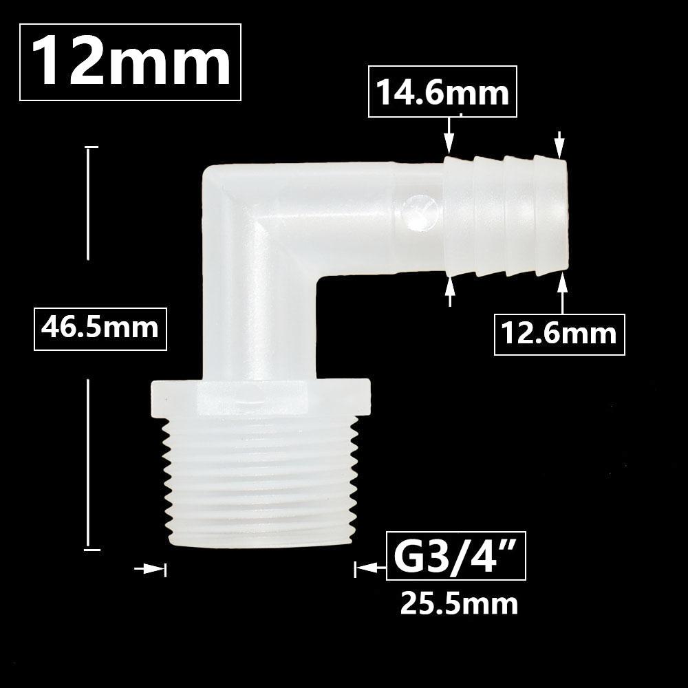 6/8/10/12/14/16/18/20mm Hose Elbow Connector To 1I2 3/4 Inch Male Thread 90 Degrees Barb Fittings Irrigation System Pipe Coupler