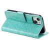 For iPhone 15 PU Leather Stand Cover Mandala Flower Imprint Wallet Phone Case with Strap