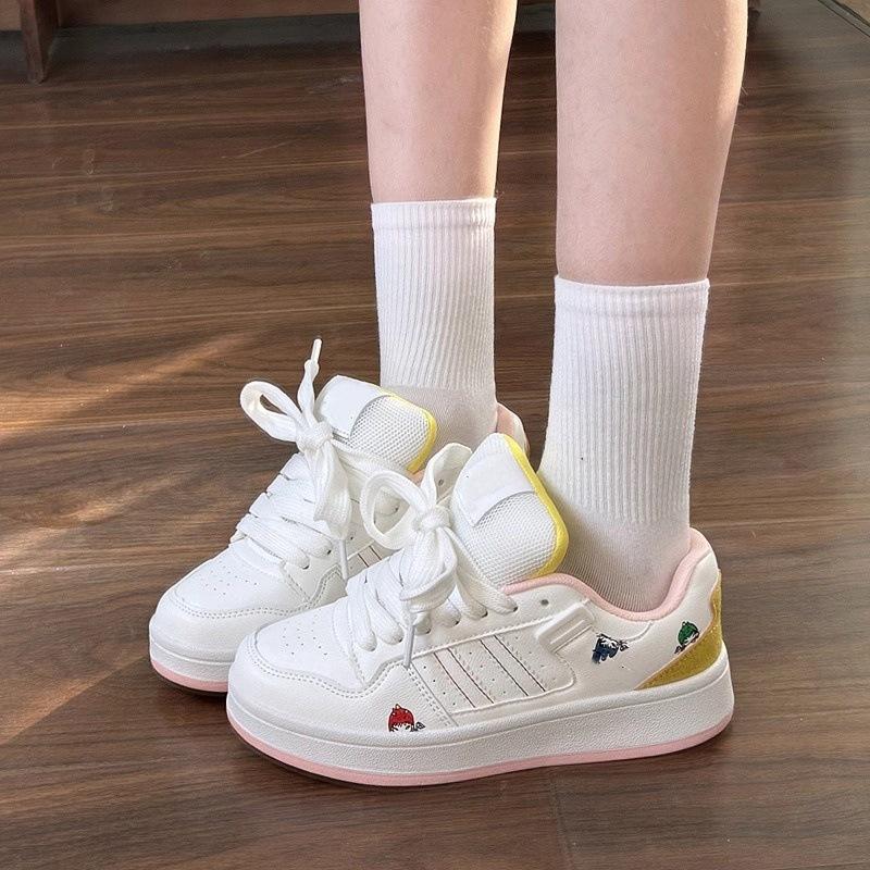 Cartoon cute bread shoes summer new niche board shoes versatile sports board shoes casual white shoes