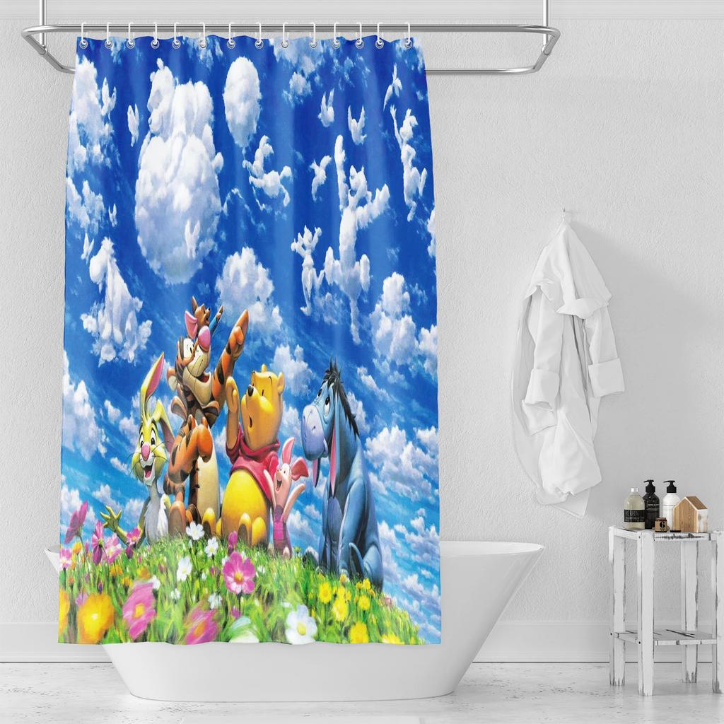 Winnie Puuh Anime Duschvorhang Niedliche Badewannen-Wasserdichte Vorhänge Für Wohnzimmer Luxus-Set Bildschirm Badezimmer Zubehör Sets