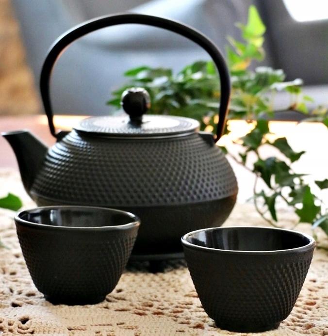 CAST IRON CUPS 6x CUPS CAST IRON TEA SET BLACK ENAMEL 100ML