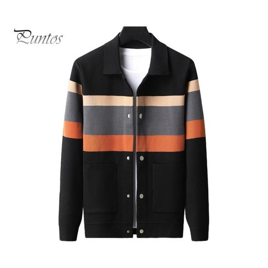 

Осень-зима мужской кардиган свитер колоблок отложной воротник пальто длинные рукава карманы однобортный трикотажный эластичный жакет M оранжевый