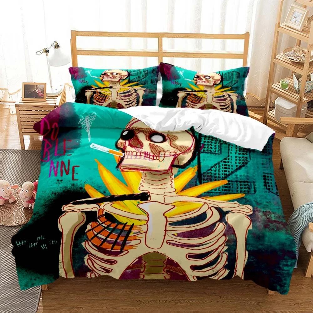 

Hip Hop Fun Skull Print Quilt Cover Pillow Cover skull bedding set Soft and comfortable Personalized customization 135x200cm