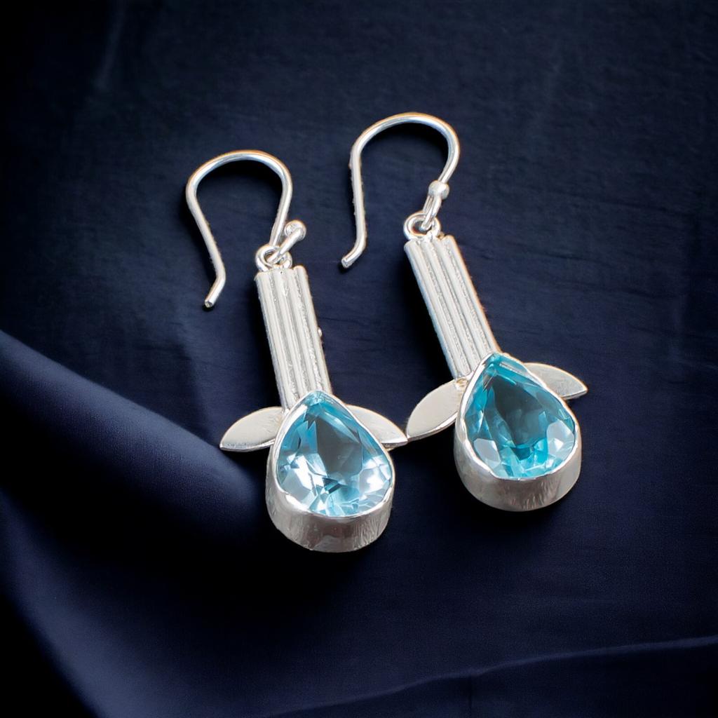 Natural Sky Blue Topaz Gemstone 925 Sterling Silver Pretty jewelry Earrings EE-36-2