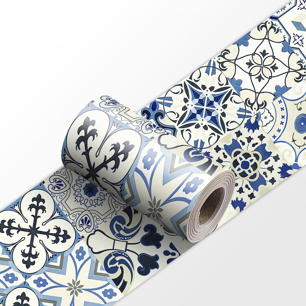 Mandala Pattern Self-adhesive Waist Line Decorative Strip Bathroom Skirting Line Floor Tiles Waterproof Peel & Stick Wall Sticker