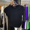 Women's Short Sleeve Crop Top Round Neck Pure Desire Ruched Slim Fit T Shirt Solid Color Basic Casual Top