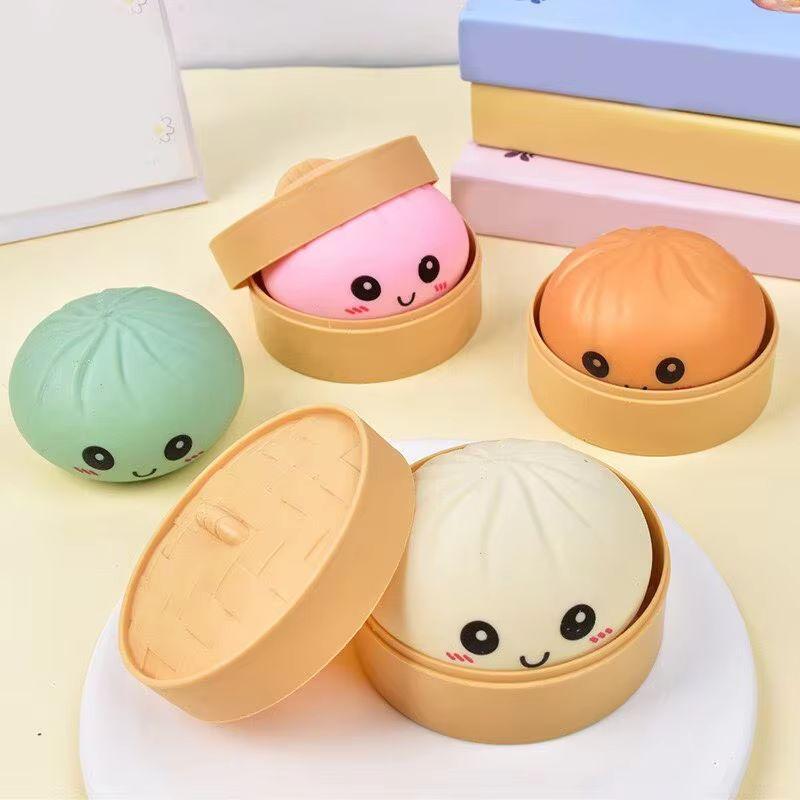 New Cute Emoji Bun Squishy Stress Relief Toy Creative Cartoon Simulation Colorful Steamed Bun Stress Ball Mystery Blind Box