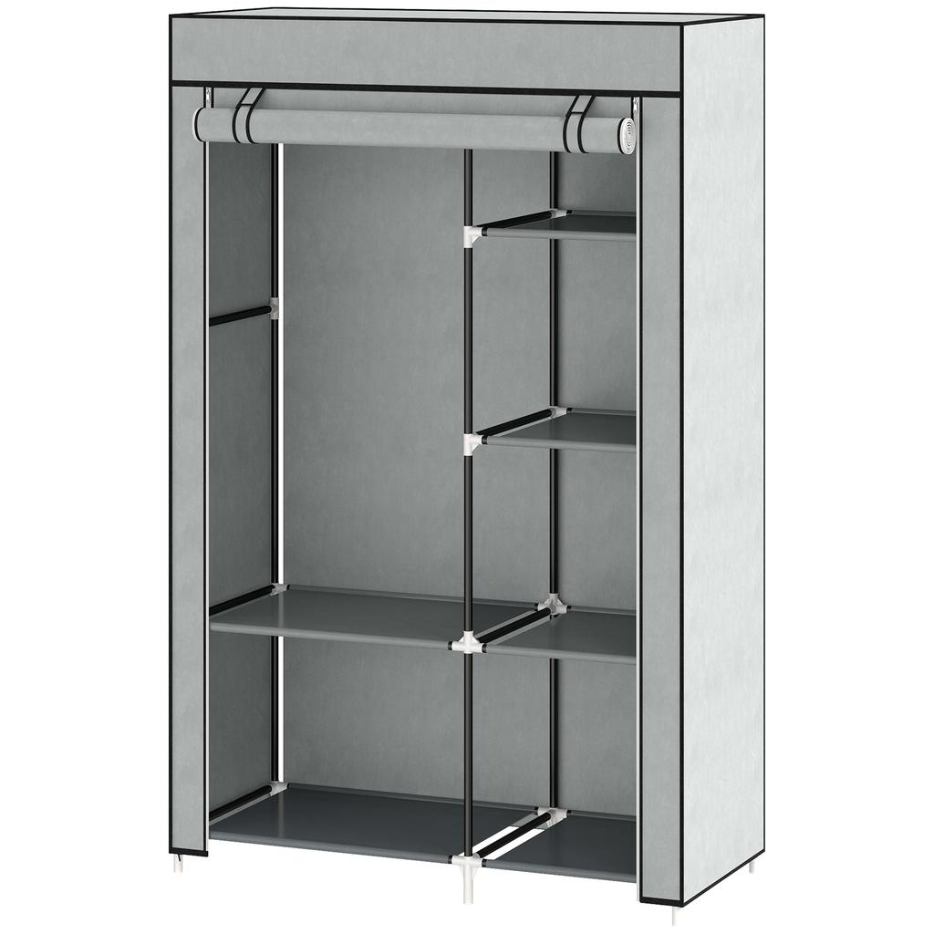 Fabric Wardrobe w/ Shelves Hanging Rail Foldable Wardrobe Light Grey