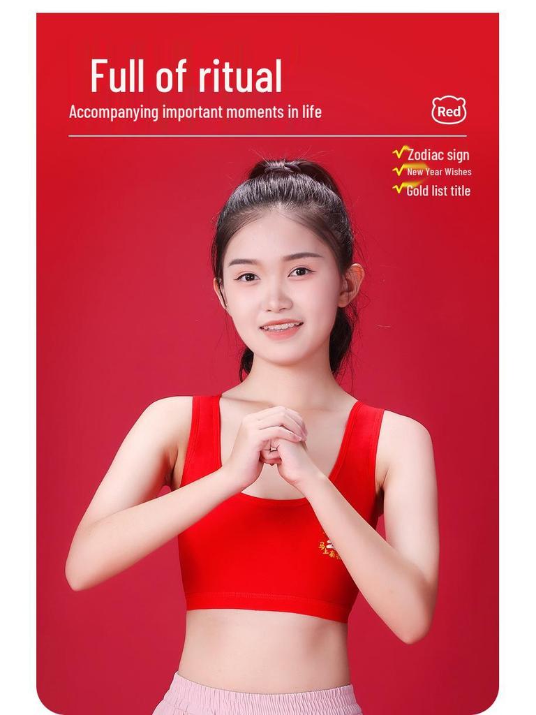 12-Year-Old Girls' Red Padded Zodiac Horse Bra - Anti-Nipple Show