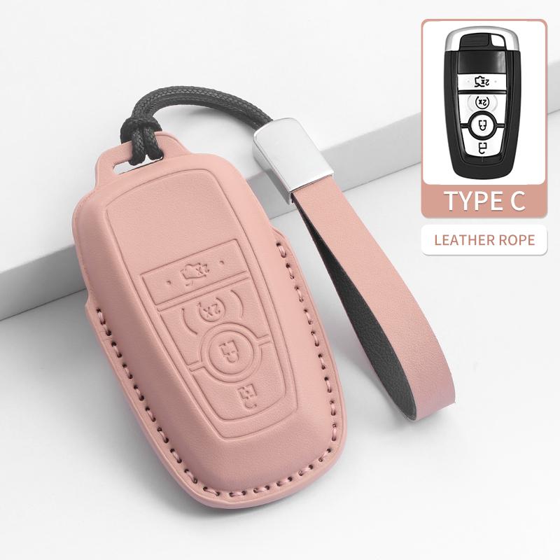 Interior Mouldings Leather Case Cover Car Key Protector Shell Fob Accessories For Ford Raptor F150 Edge Fusion Mustang Explorer