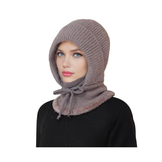 Outdoor Headgear Solid Color Plush Trim Windproof Warm Face Guard Scarf Hat Skiing Hiking Biking Winter