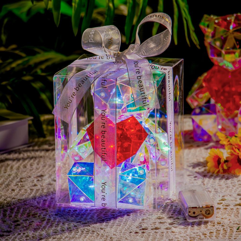 Colorful Heart hugging Bear Glowing Gift, Confession Gift, Gift Box for Girls, Birthday Proposal, Wedding Decoration Craft