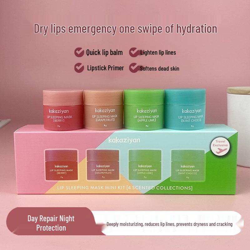 Koreanische Lippenmaske & Jelly Schlaf-Lippenbalsam Set - 20g Nachtreparatur-Feuchtigkeitscreme, Hydratisierend & Aufhellend für Lippenlinien (4-teiliges Set)