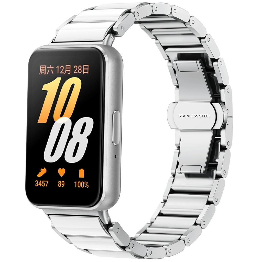 For Samsung Galaxy Fit3 Watch Band Stainless Steel Ceramic-Like Finish Wrist Strap
