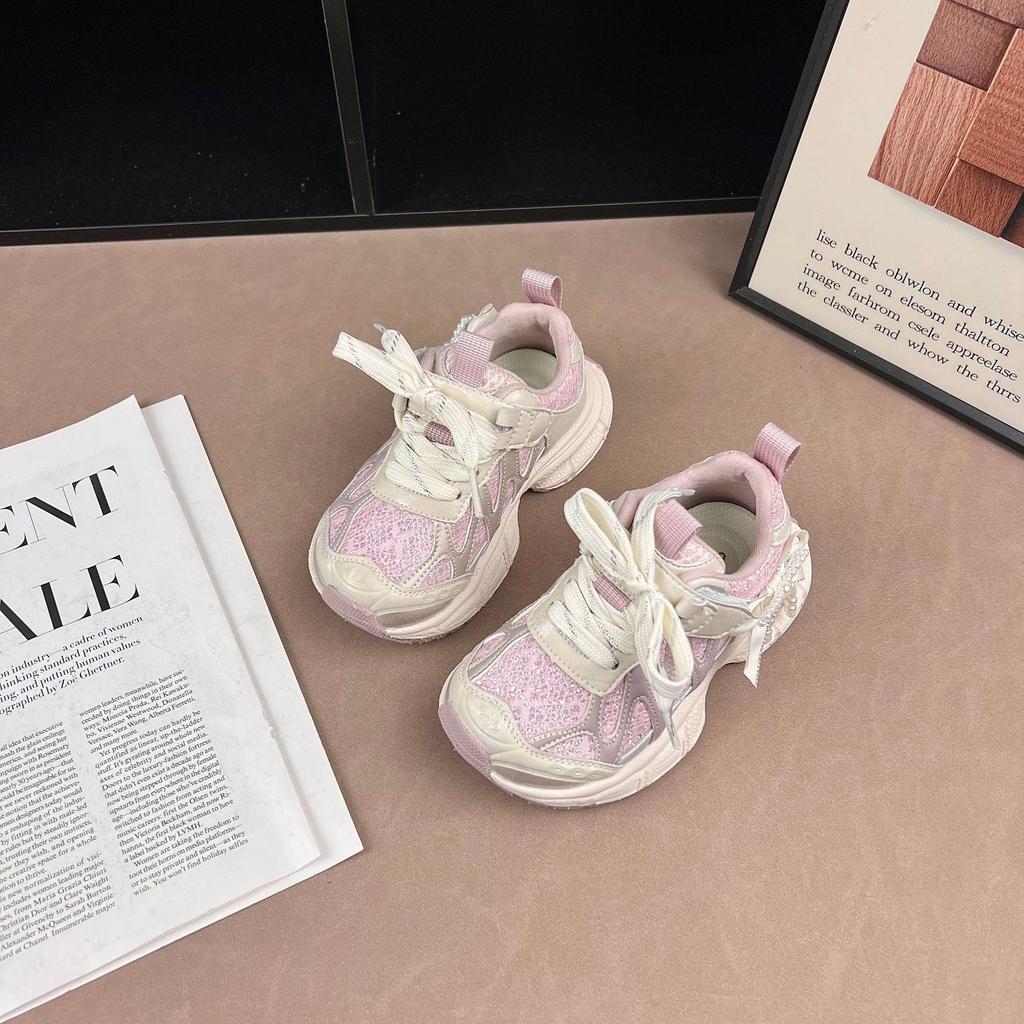 Kids' Stylish Rhinestone Running Shoes - Lightweight, Breathable Korean Style for Girls (Spring/Autumn 2026)