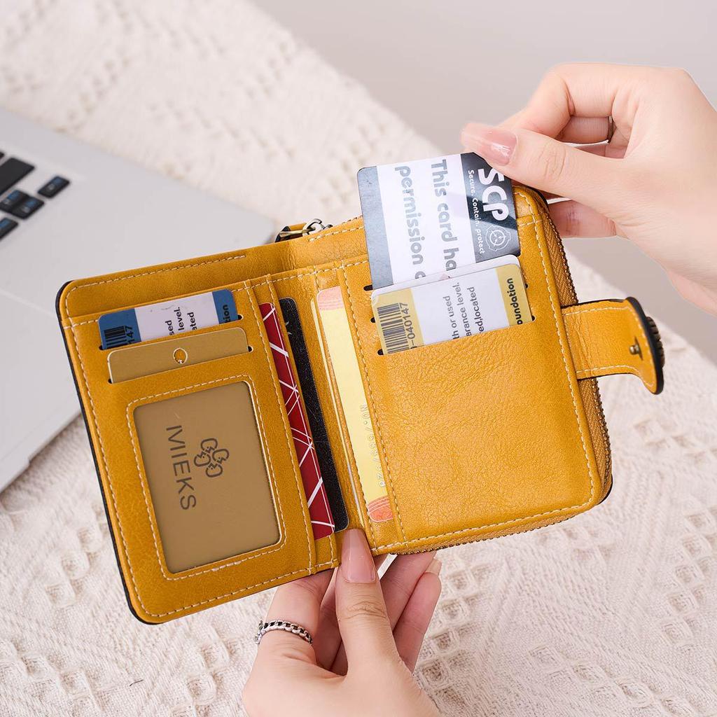 Portefeuille Vintage en Cuir Huilé-Ciré pour Femme - Porte-Cartes Mode 2025 avec Texture Niche, Porte-Monnaie Grande Capacité, Style Européen & Américain