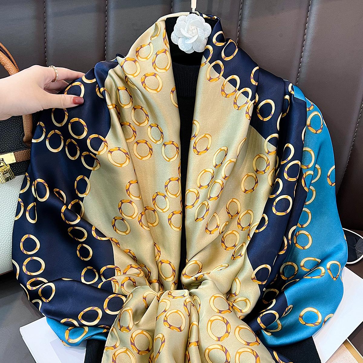 Spring and summer Korean version of the new color matching large long scarf commuting to work fashionable versatile silk scarf seaside sunscreen shawl 180cm