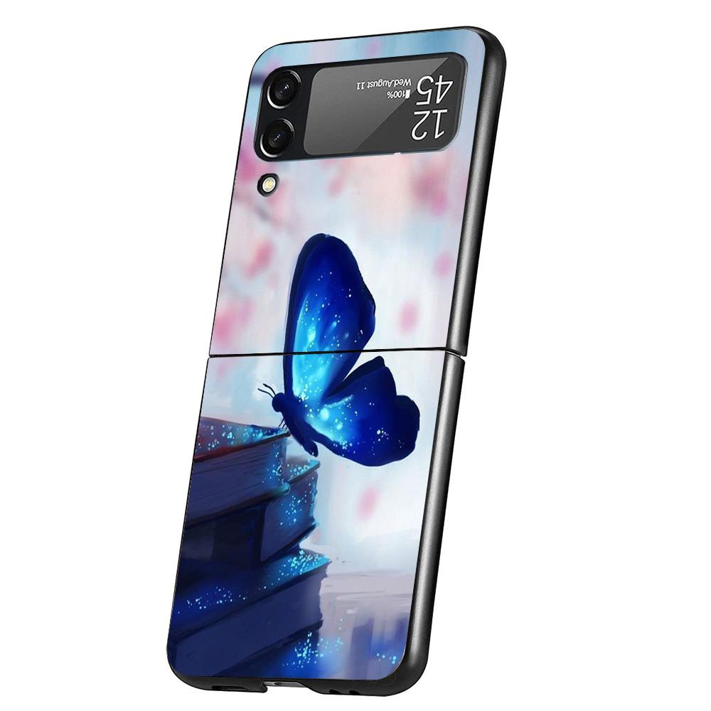 Blue Butterfly Beautiful Wing Cover Phone Case For Samsung Galaxy Z Flip 7 6 5 4 3 5G Flip7 Flip6 Flip5 Flip4 Flip3 Black Fundas