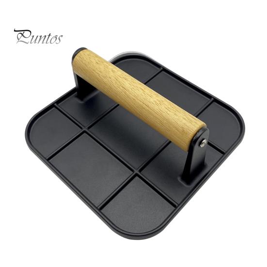 

Пресс для мяса, термостойкая эргономичная деревянная ручка, пищевой чугун, круглый пресс для гамбургеров, кухонный инструмент, пресс для мяса Square чёрный