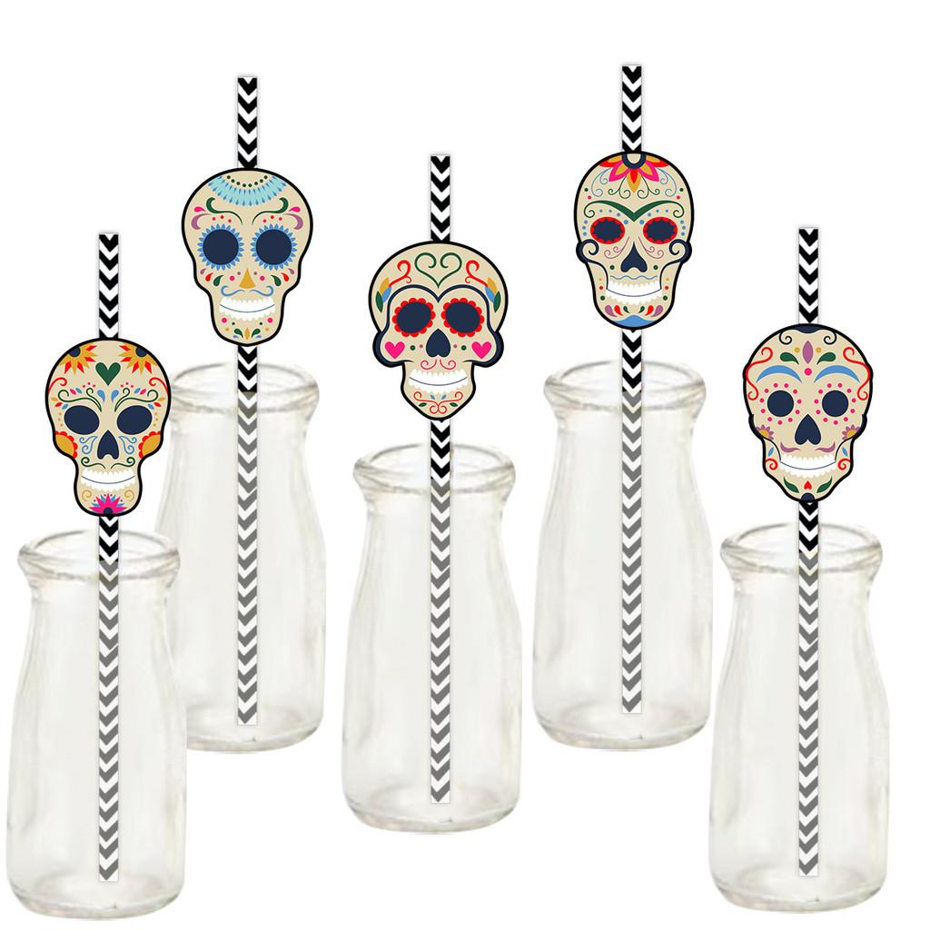 Day The Of Dead Party Decorations With Skull Paper Straws For Decor Event